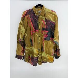 vintage goouch abstract print linen button down shirt